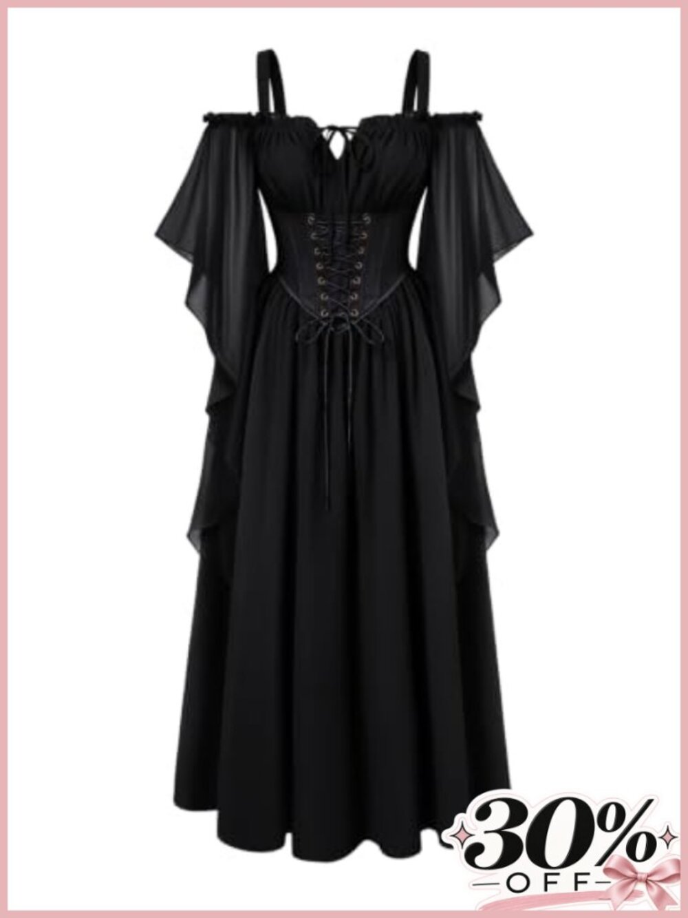 Women's Corset Waist Renaissance Fairycore Chiffon Costume Dress with Pockets